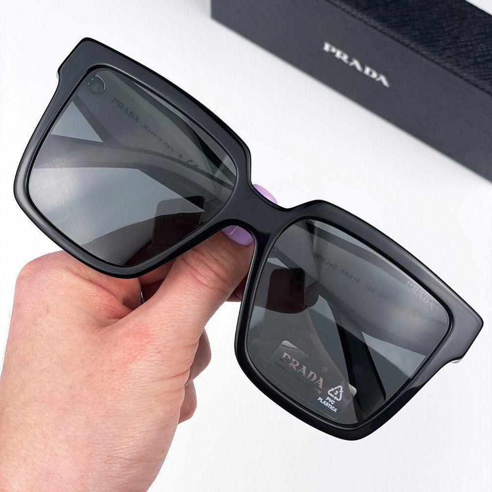 Prada PR24ZS 1AB5S0 Sunglasses Black Dark Grey Square Oversized Women - Picture 2 of 15